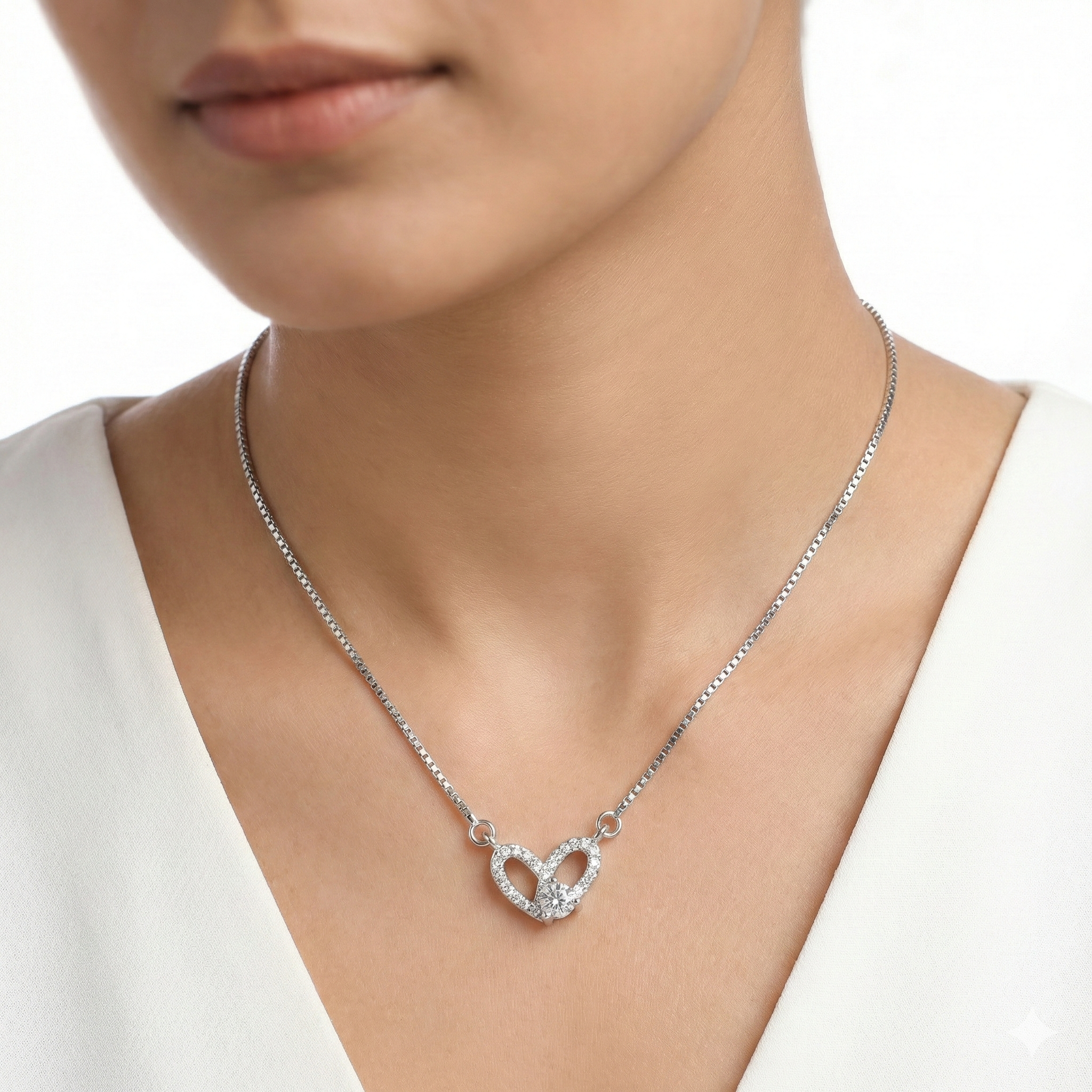 92.5 Silver Sparkling Open Heart Chain with Pendant Ivanah Silver