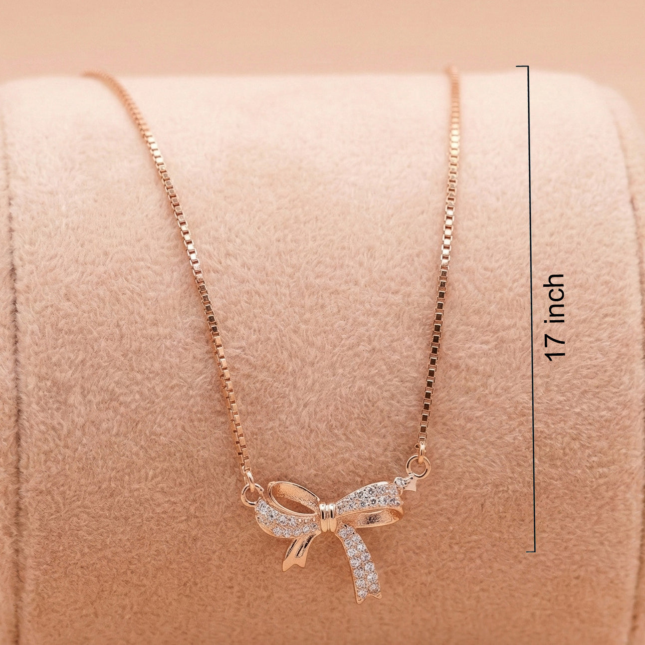 92.5 Silver Rose Gold Plated Sparkling Bow Pendant with chain Ivanah Silver
