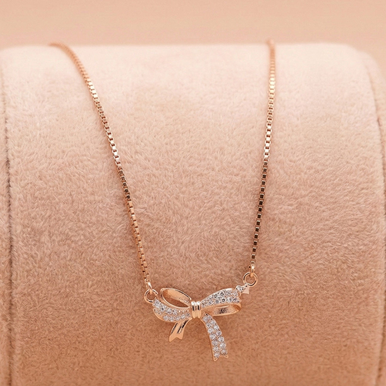 92.5 Silver Rose Gold Plated Sparkling Bow Pendant with chain Ivanah Silver