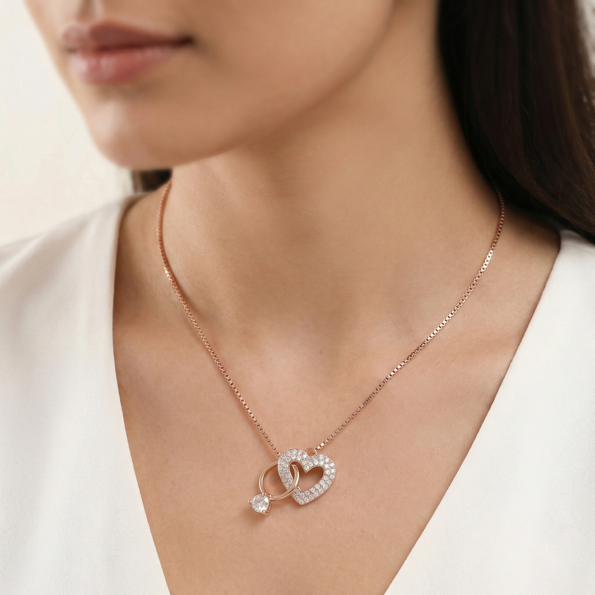 92.5 Interlocking Heart & Ring Chain with Pendant Ivanah Silver