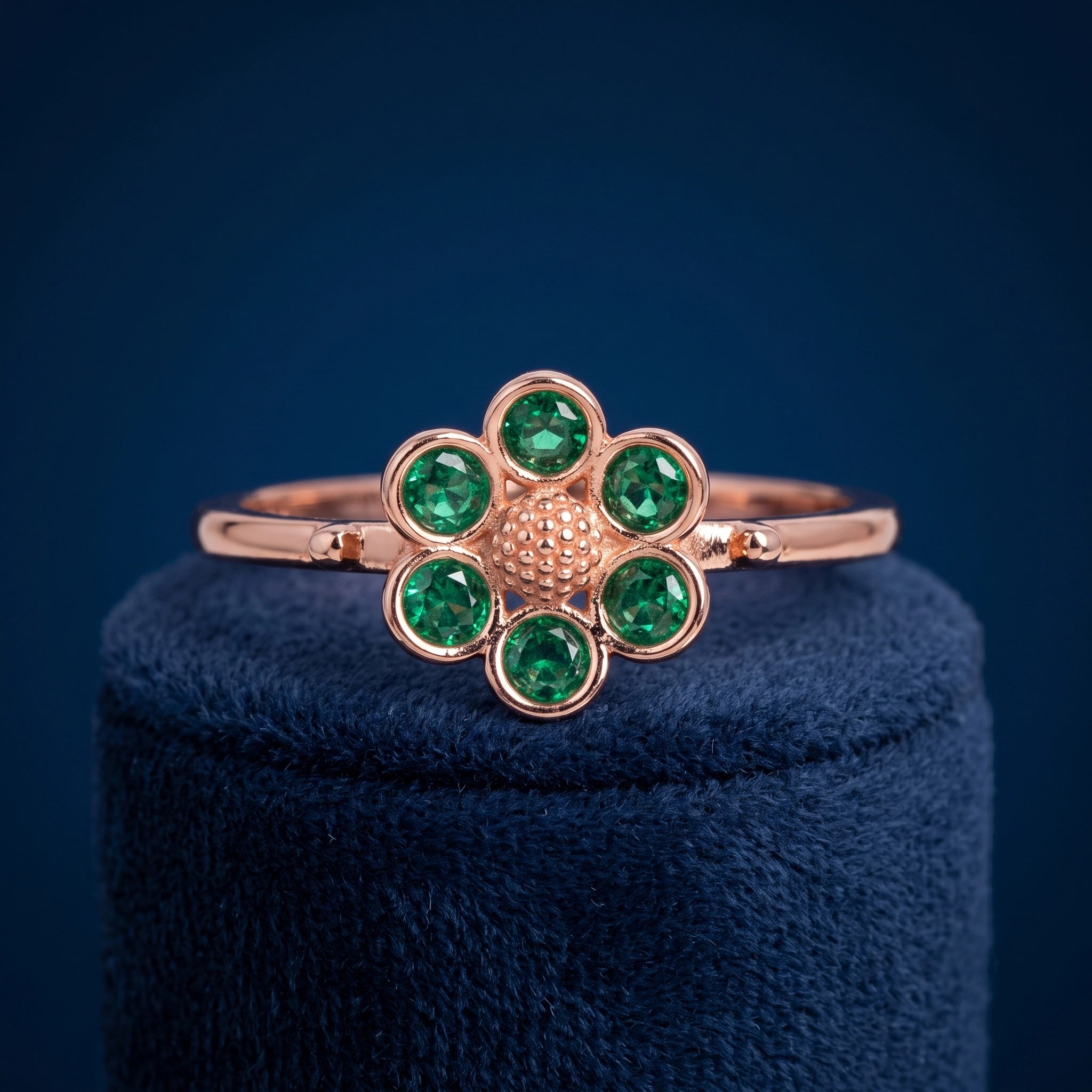 92.5 Silver Rose Gold Plated Green Stone Floral Ring Ivanah Silver
