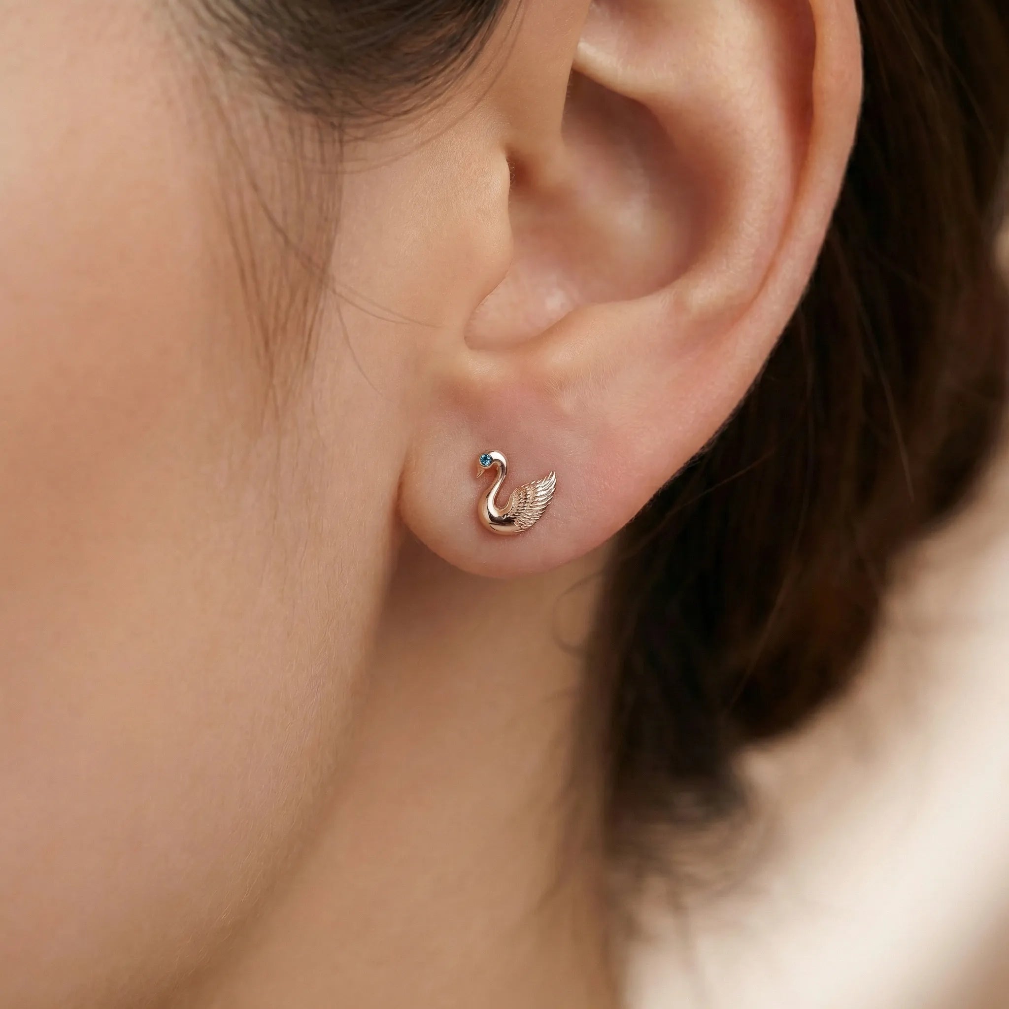 92.5 Silver Rose Gold Swan Stud with Blue Gemstone Ivanah Silver