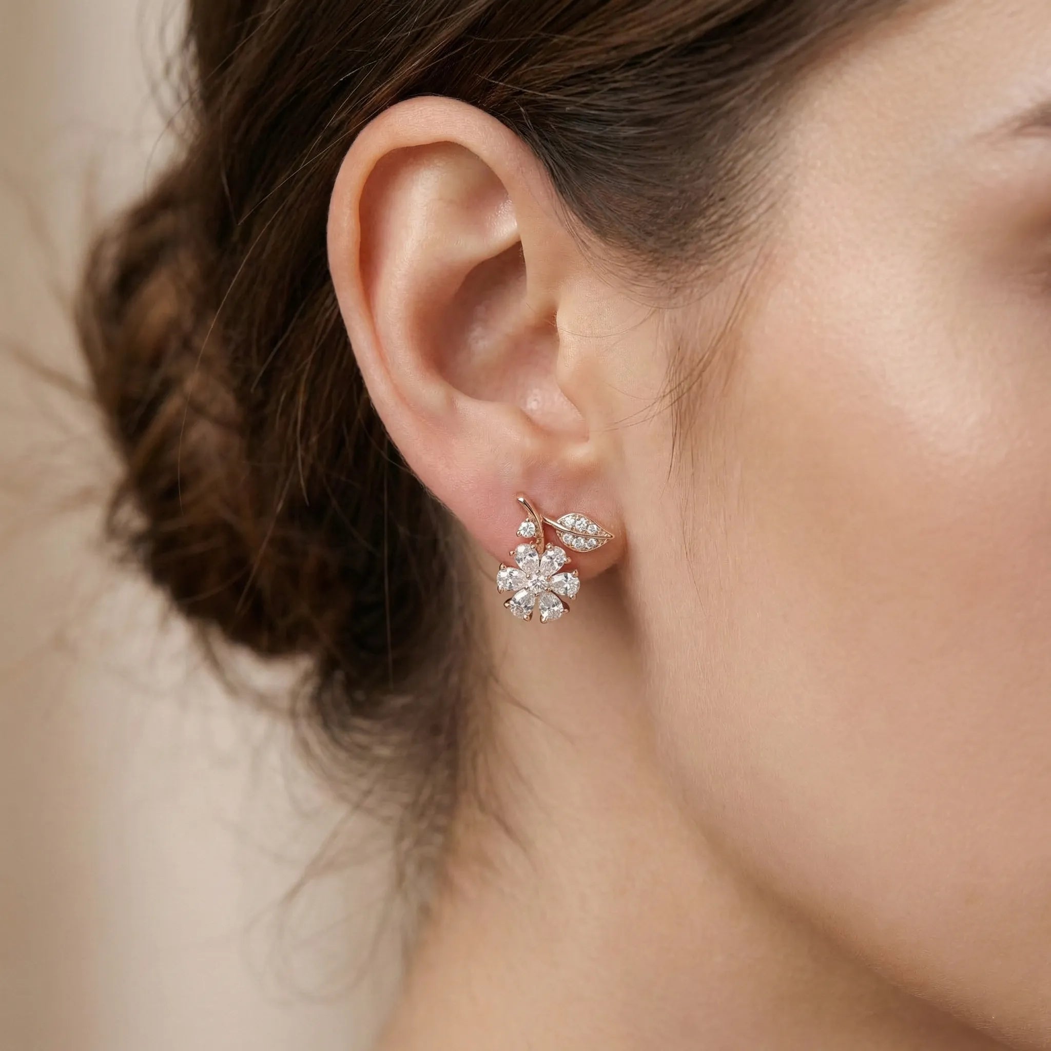 92.5 Rose Gold Silver Dainty Botanical Bloom Studs Ivanah Silver