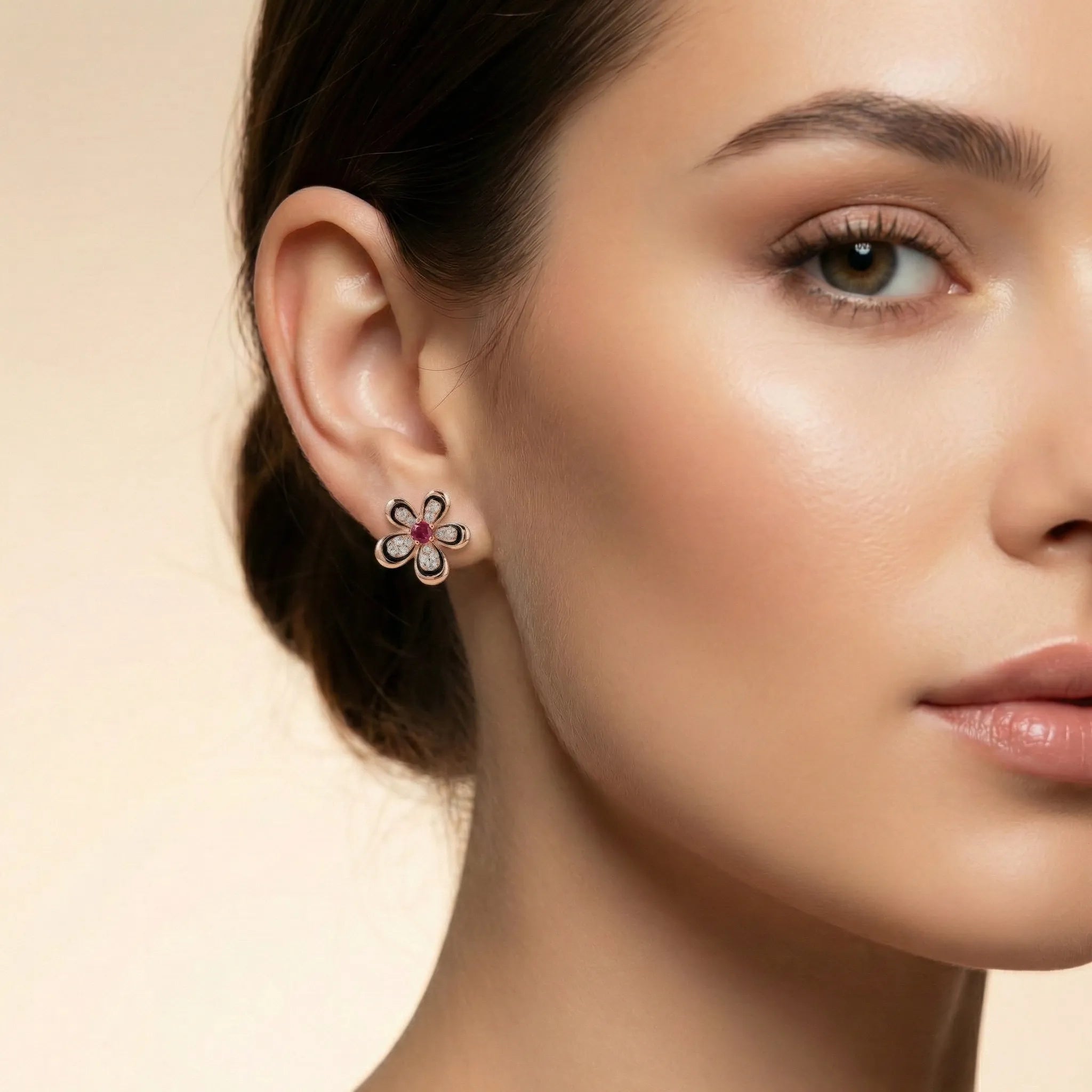 92.5 Rose Gold Silver Petite Pink-Centered Flower Stud Ivanah Silver