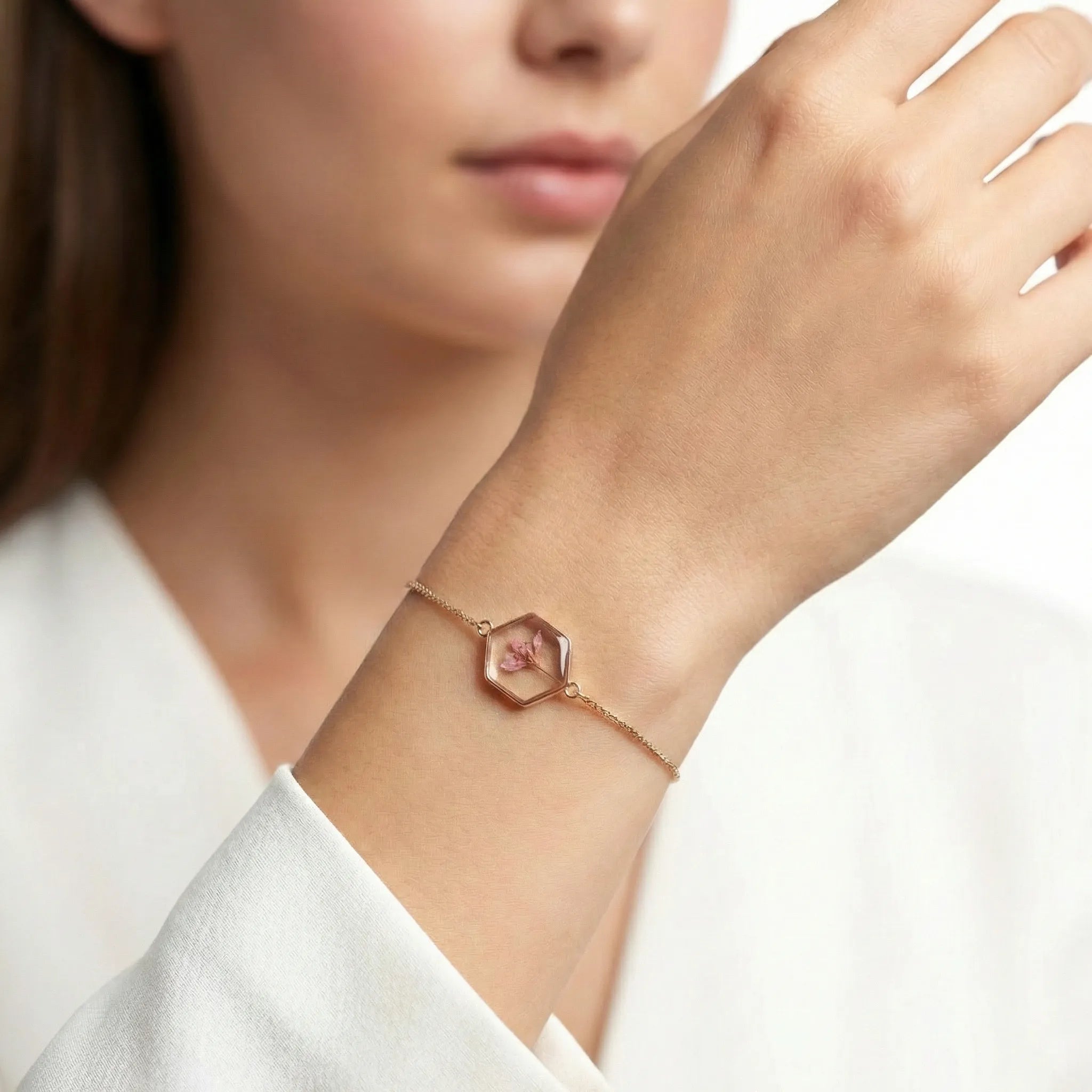 Real Pressed Botanical Flower Bracelet in Rose Gold 92.5 Sterling Silver Ivanah Silver