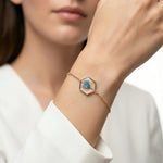 925 Sterling Silver Rose Gold Plated Pressed Blue Flower Hexagon Bracelet Ivanah Silver
