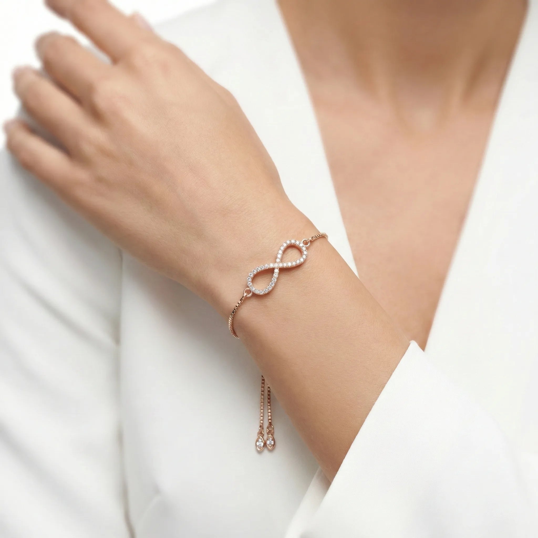 92.5 Silver Rose Gold Plated Pavé Infinity Bracelet Ivanah Silver