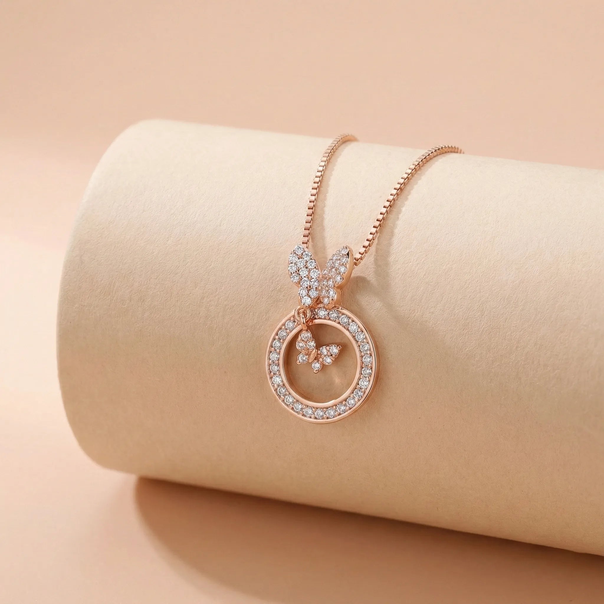 92.5 Rose Gold Double Butterfly Circle Chain with Pendant Ivanah Silver