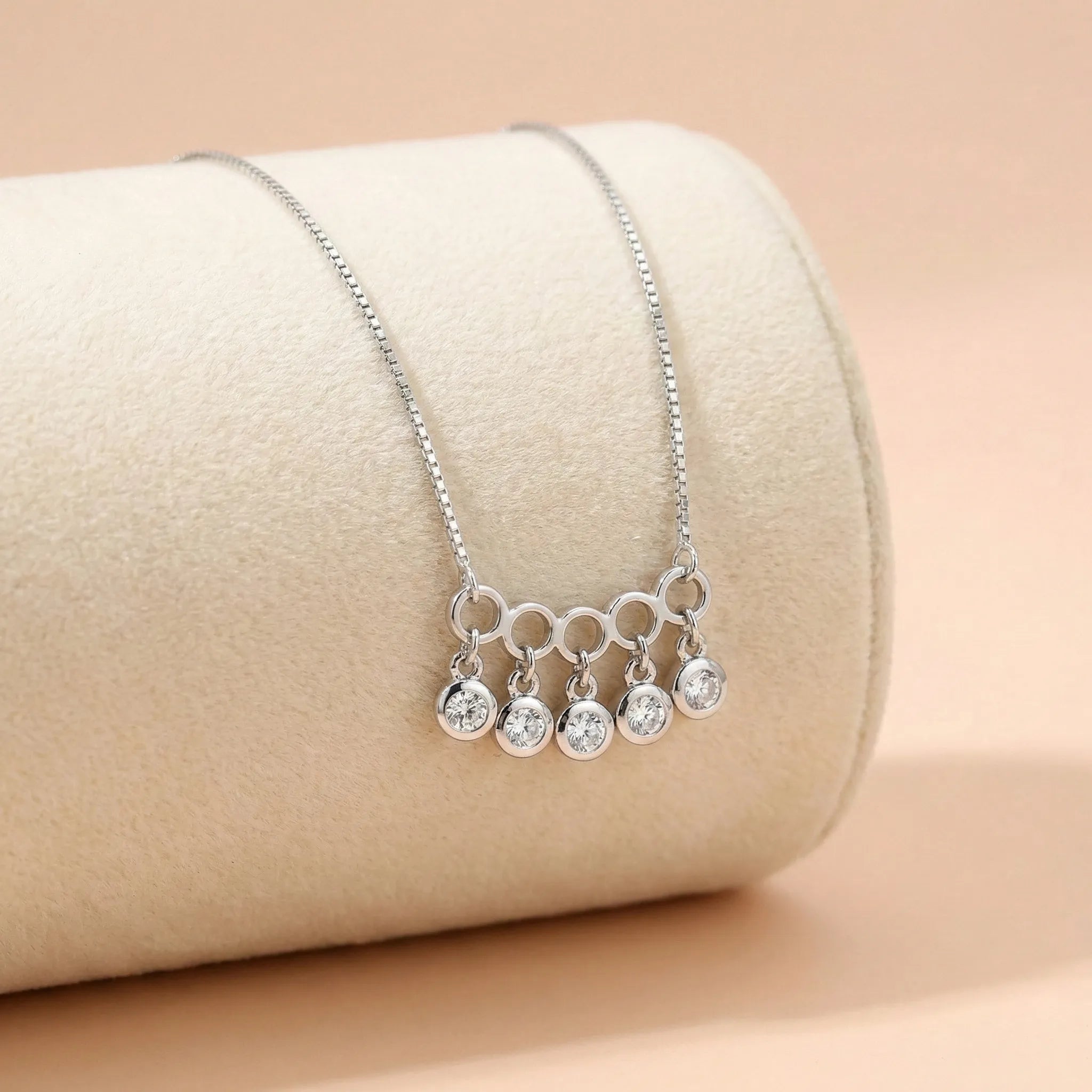 92.5 Silver Dangling Crystal Five-Circle Pendant with Chain Ivanah Silver