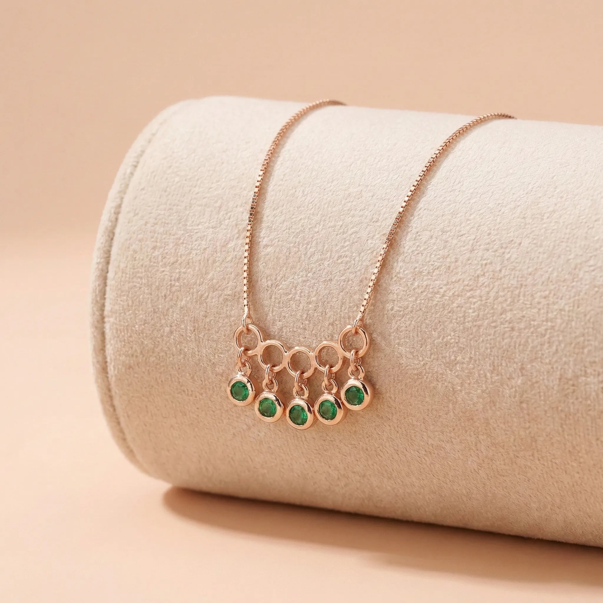 92.5 Silver Rose Gold Interlocking Emerald-Green Droplet Ivanah Silver