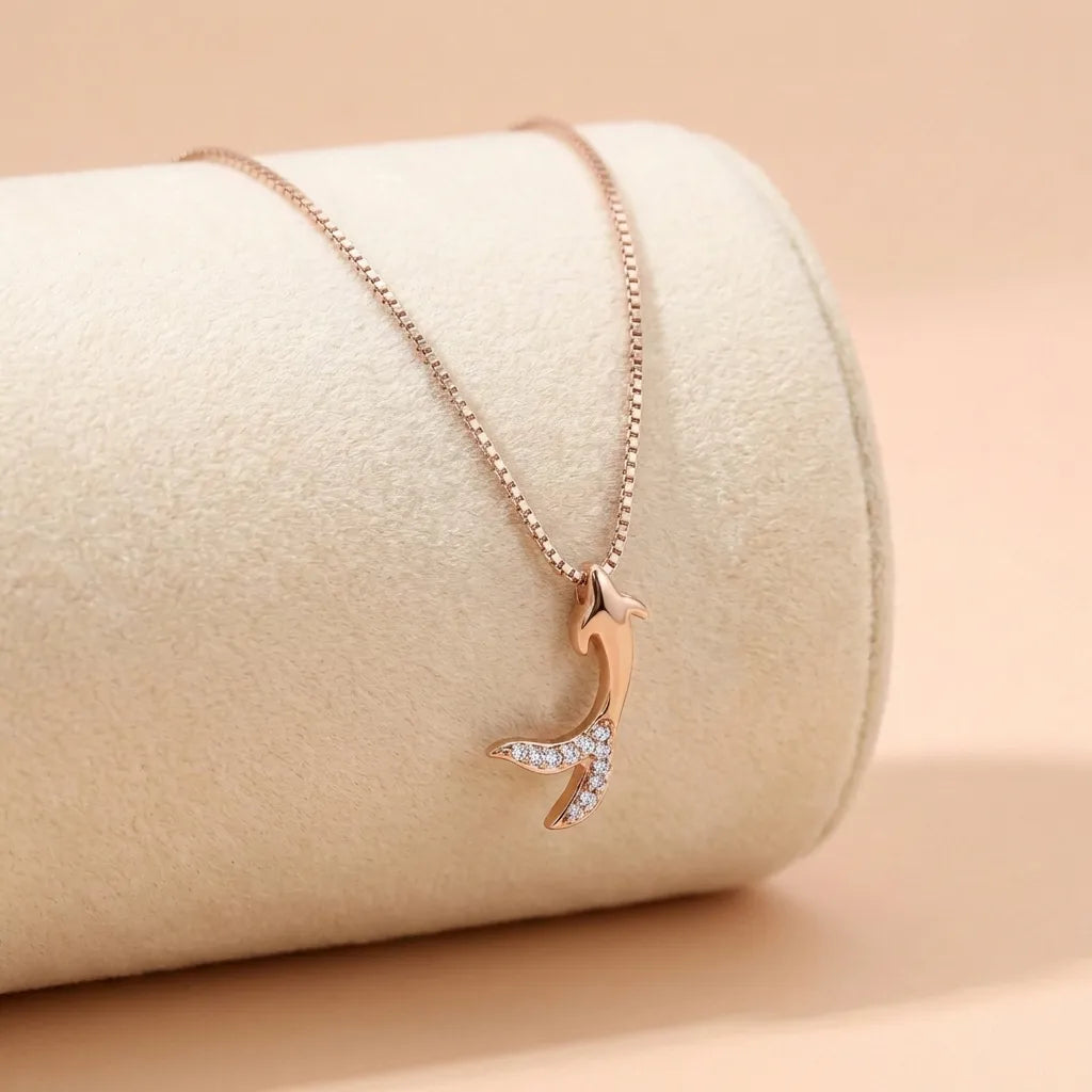 92.5 Rose Gold Silver Crystal Dolphin Chain with Pendant Ivanah Silver