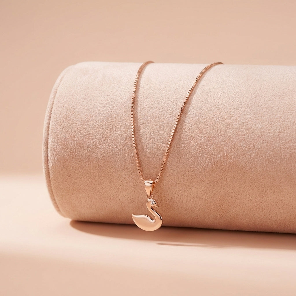 92.5 Rose Gold Silver Swan Pendant with Chain Ivanah Silver