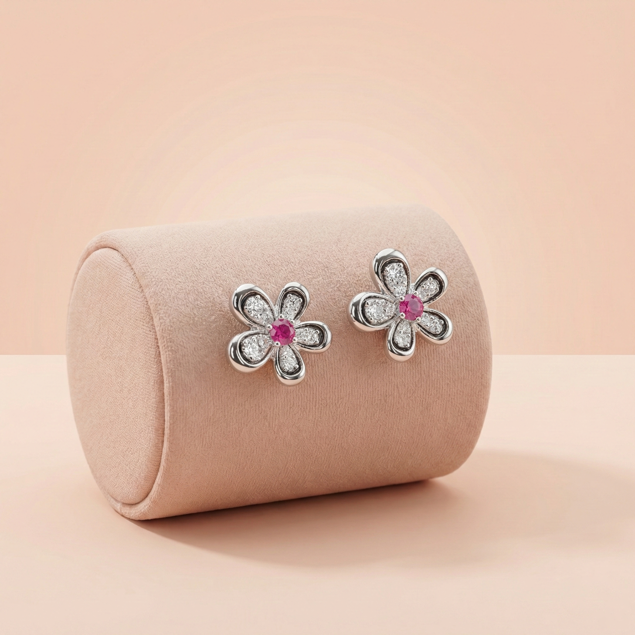 92.5 Silver Crystal Floral Stud with Pink Center Ivanah Silver