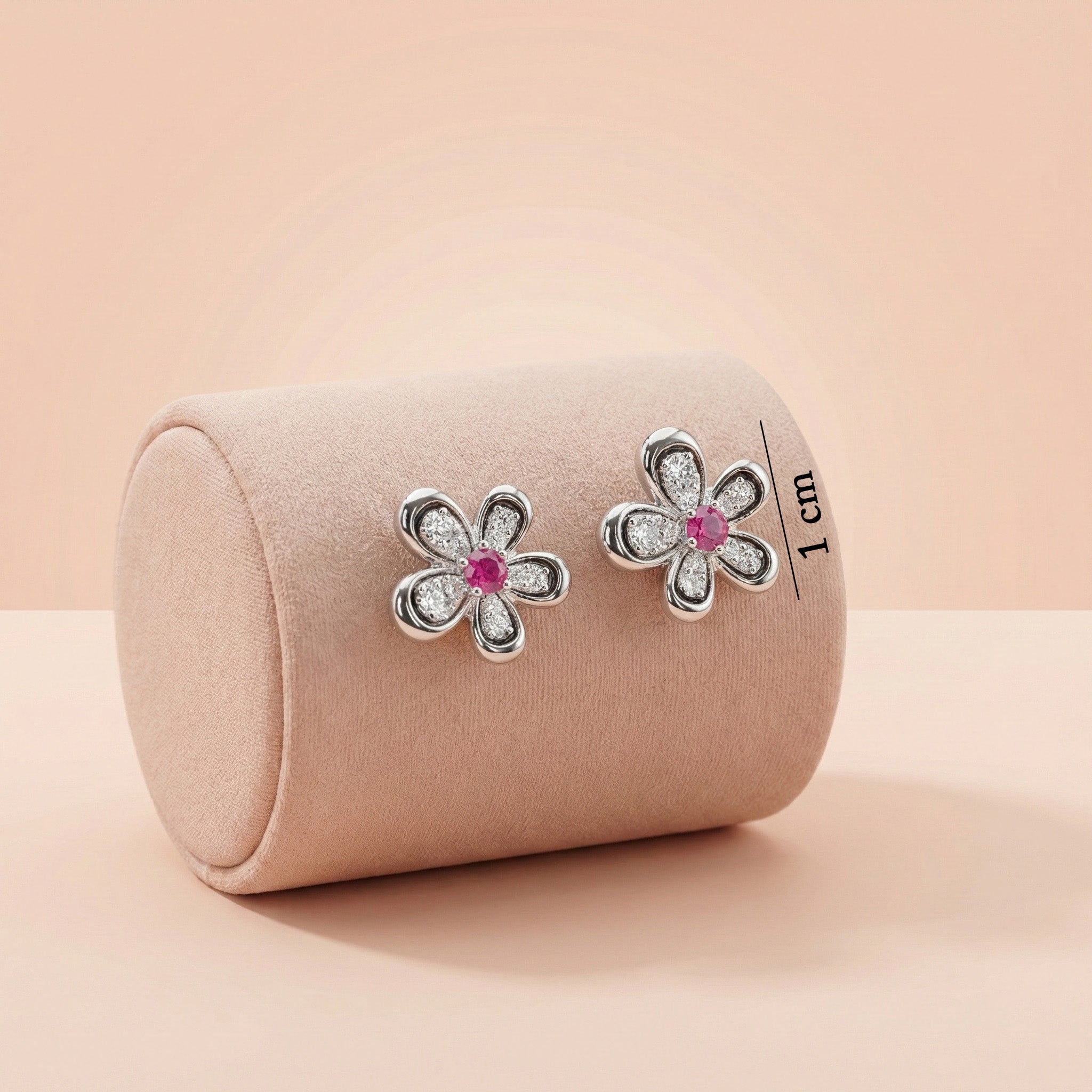 92.5 Silver Crystal Floral Stud with Pink Center Ivanah Silver