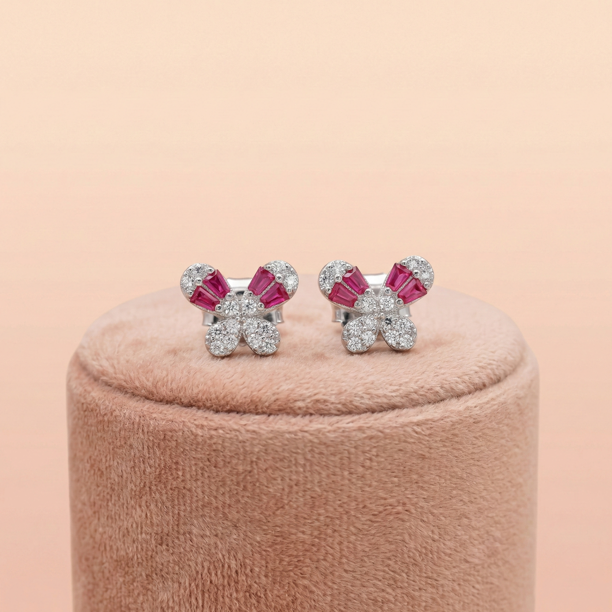 92.5 Rose Gold Silver Pink Baguette Butterfly Stud Ivanah Silver