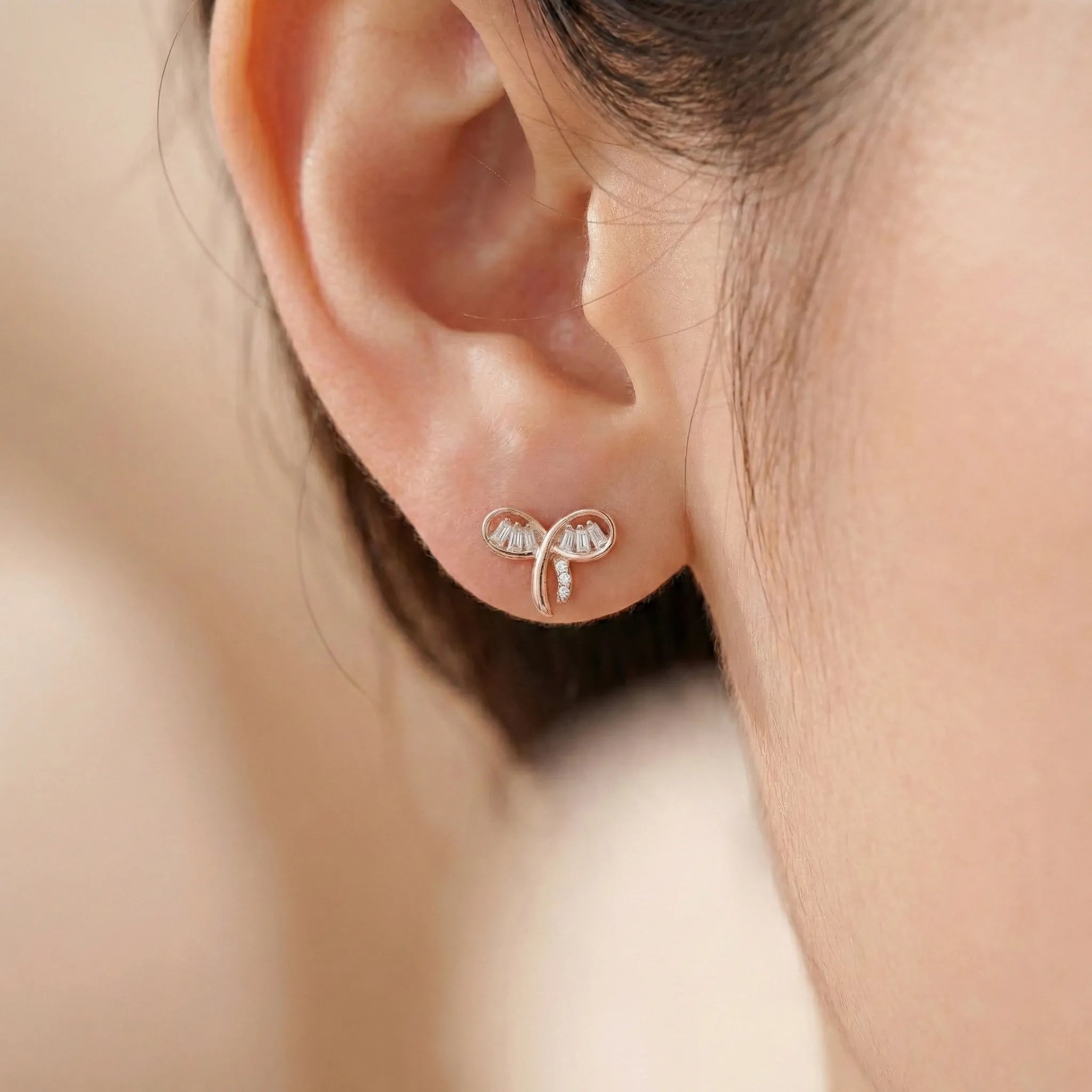 92.5 Rose Gold SilverDainty Baguette Ribbon Stud Ivanah Silver
