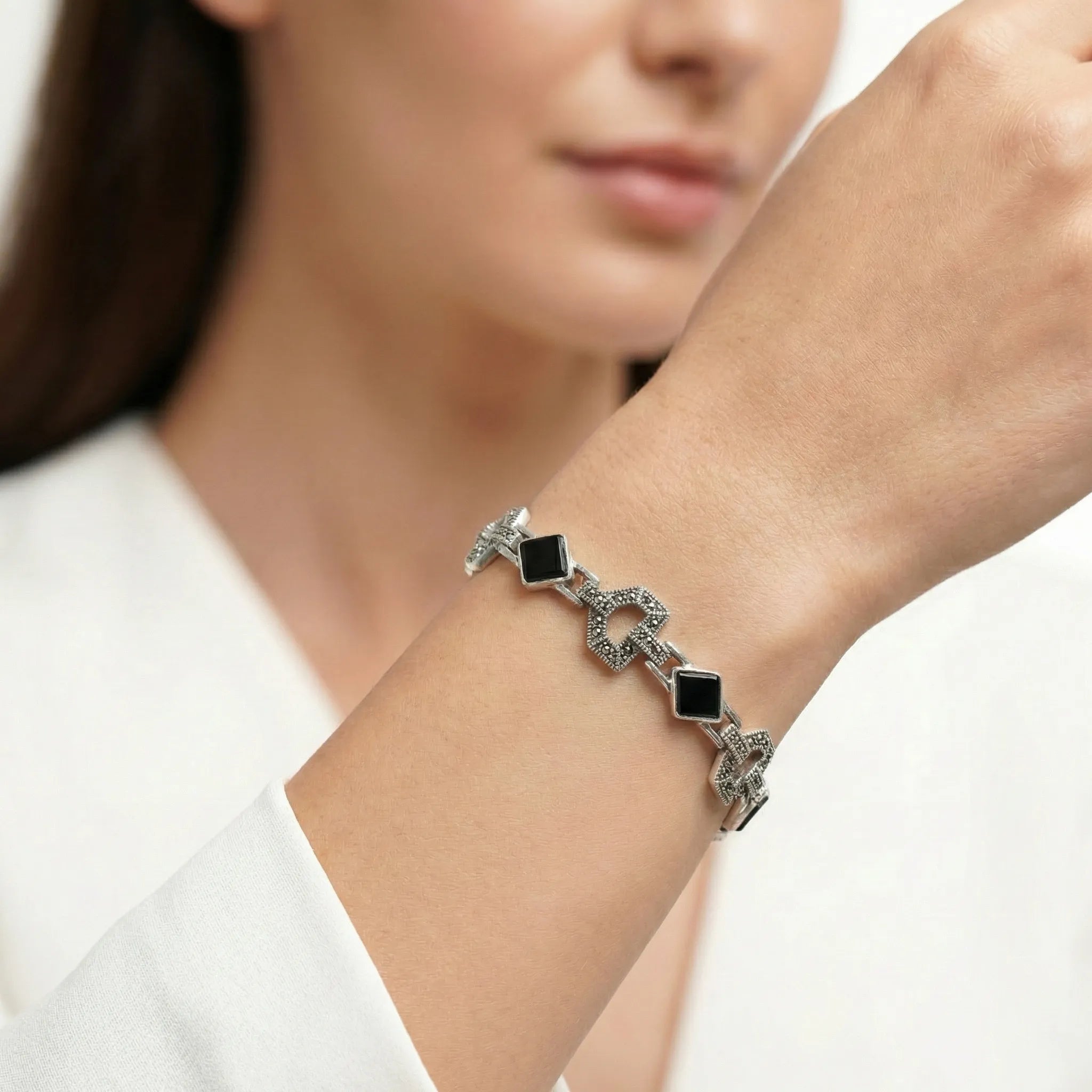 Men's 92.5 Oxidised Silver Geometric Bracelet Ivanah Silver