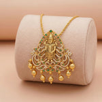 92.5 Silver Venkateswara Pendant with Green & White Stones Ivanah Silver