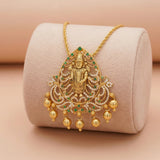 92.5 Silver Venkateswara Pendant with Green & White Stones Ivanah Silver