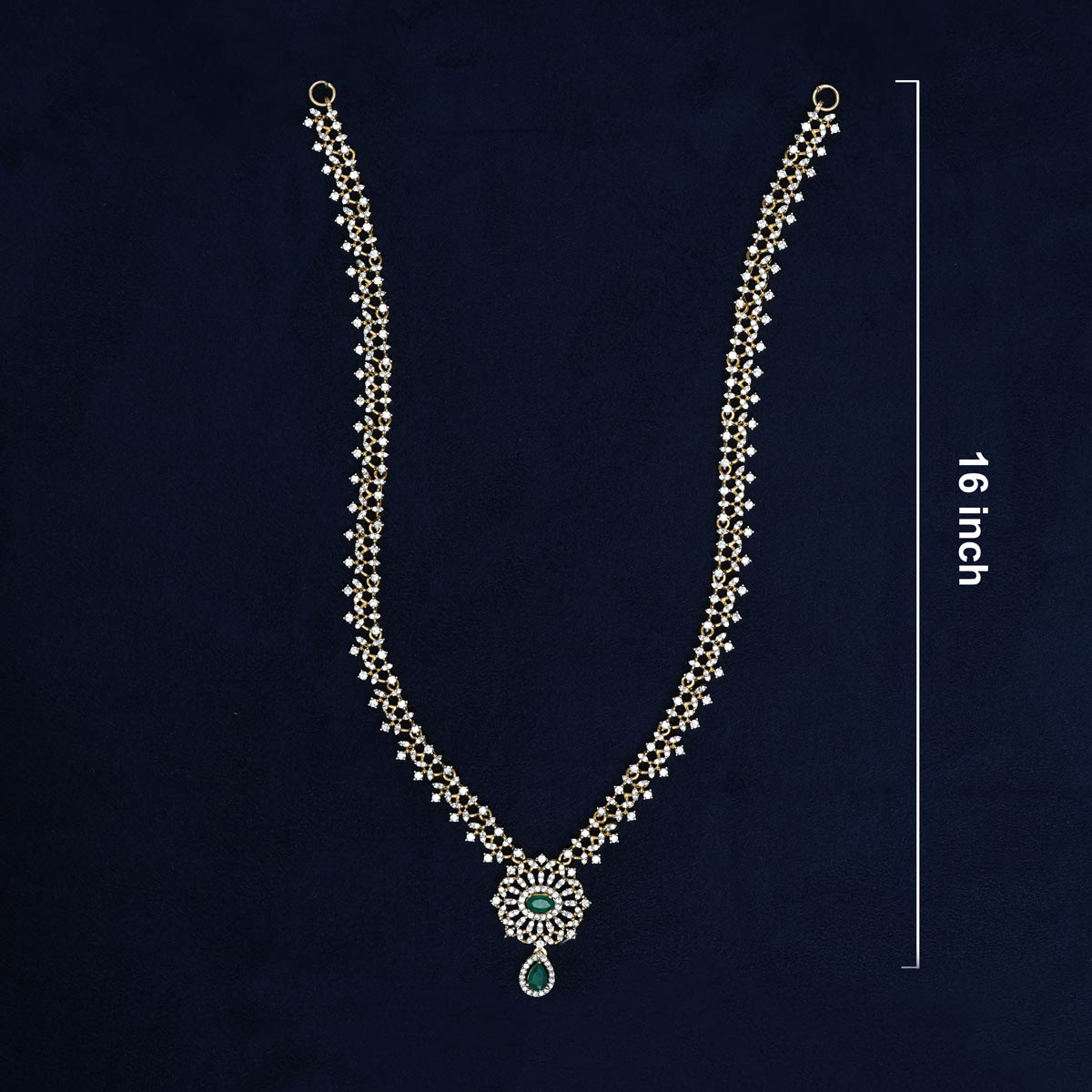 92.5 Silver Gold Plated Necklace with Emerald Green Stone & CZ Diamonds Ivanah Silver