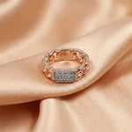 92.5 Silver Cuban Link Ring with Pave Crystal Plate Ring Ivanah Silver
