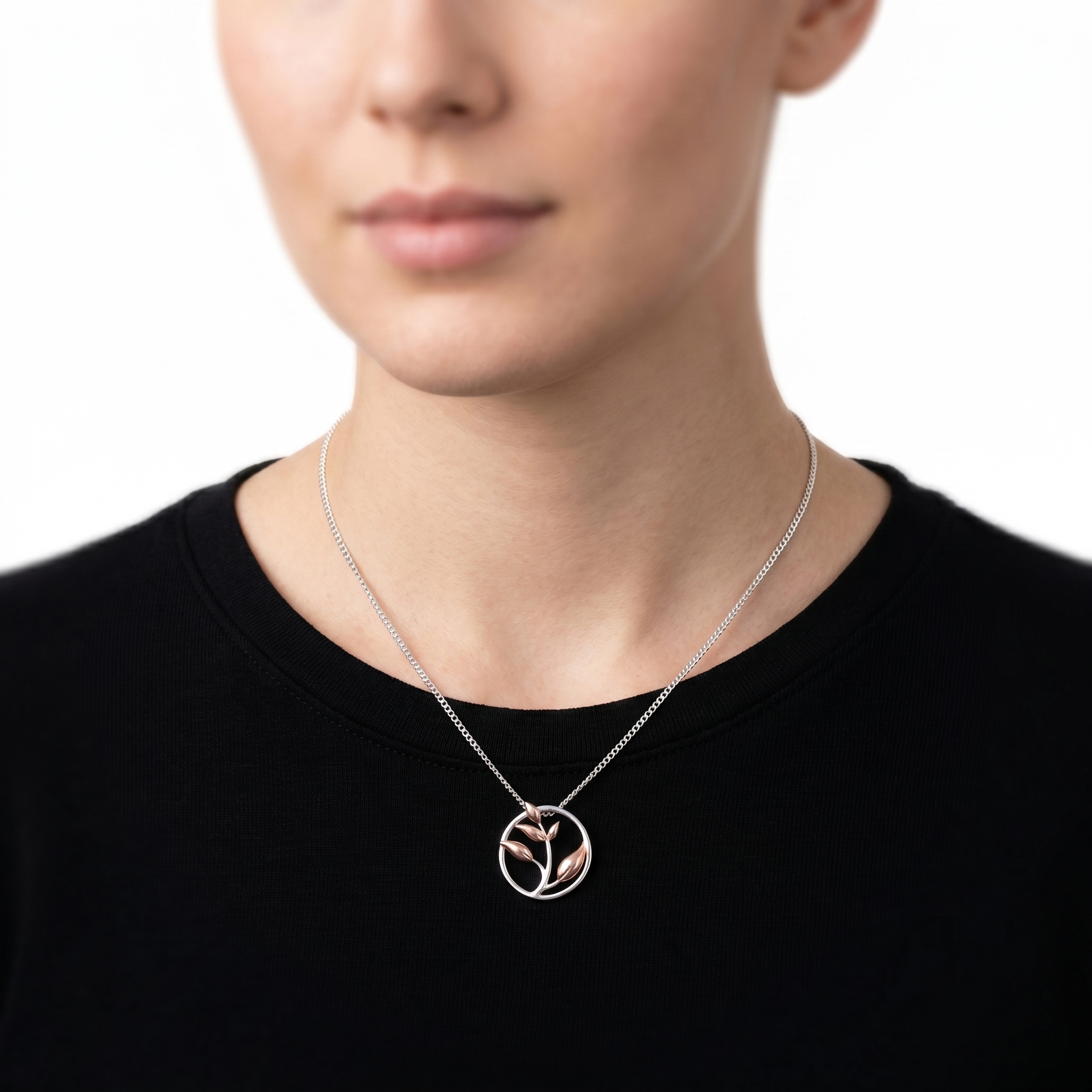 92.5  Silver Dual-Tone Leaf Branch Circular Pendant Ivanah Silver