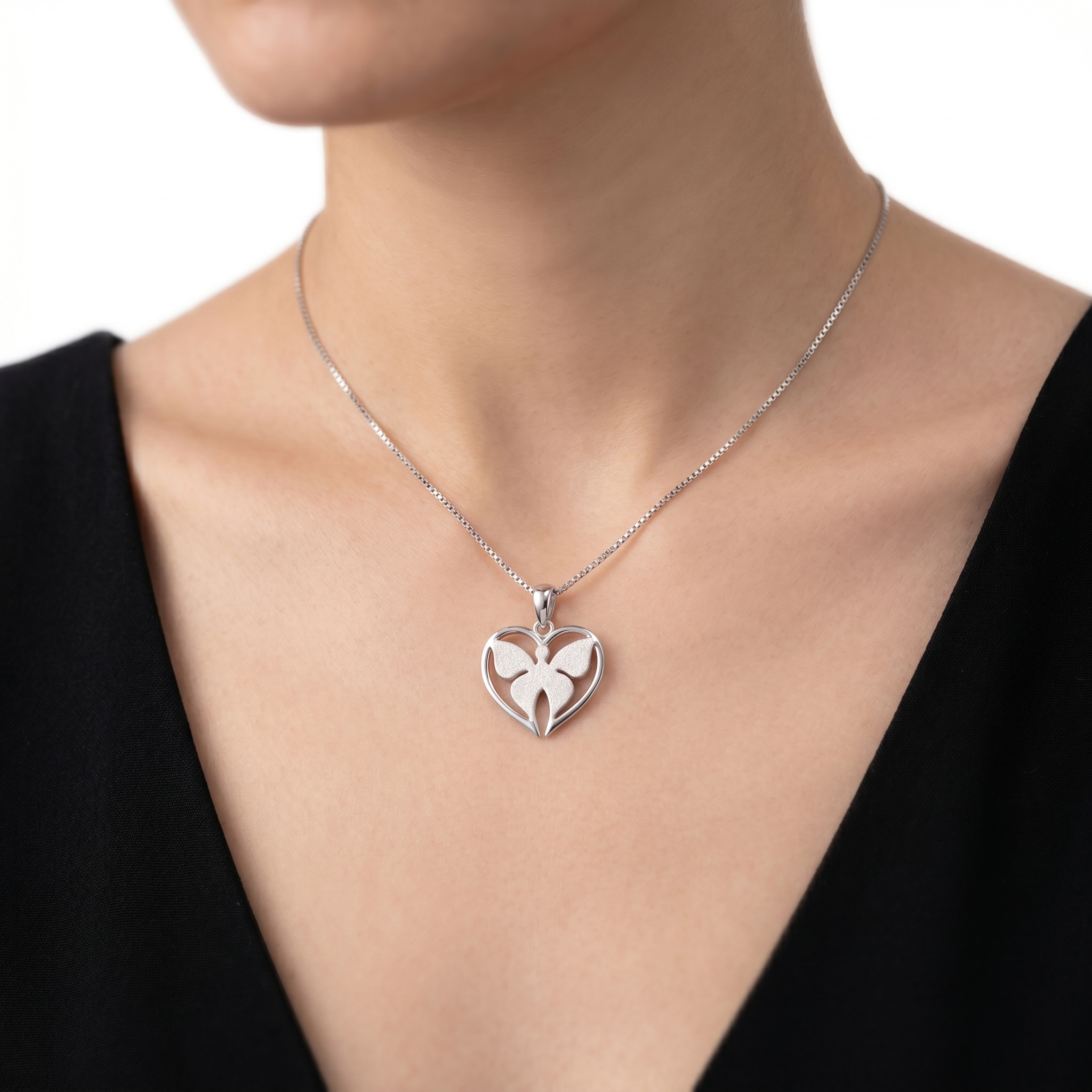 92.5  Silver Matte Butterfly in Heart Frame Pendant Ivanah Silver
