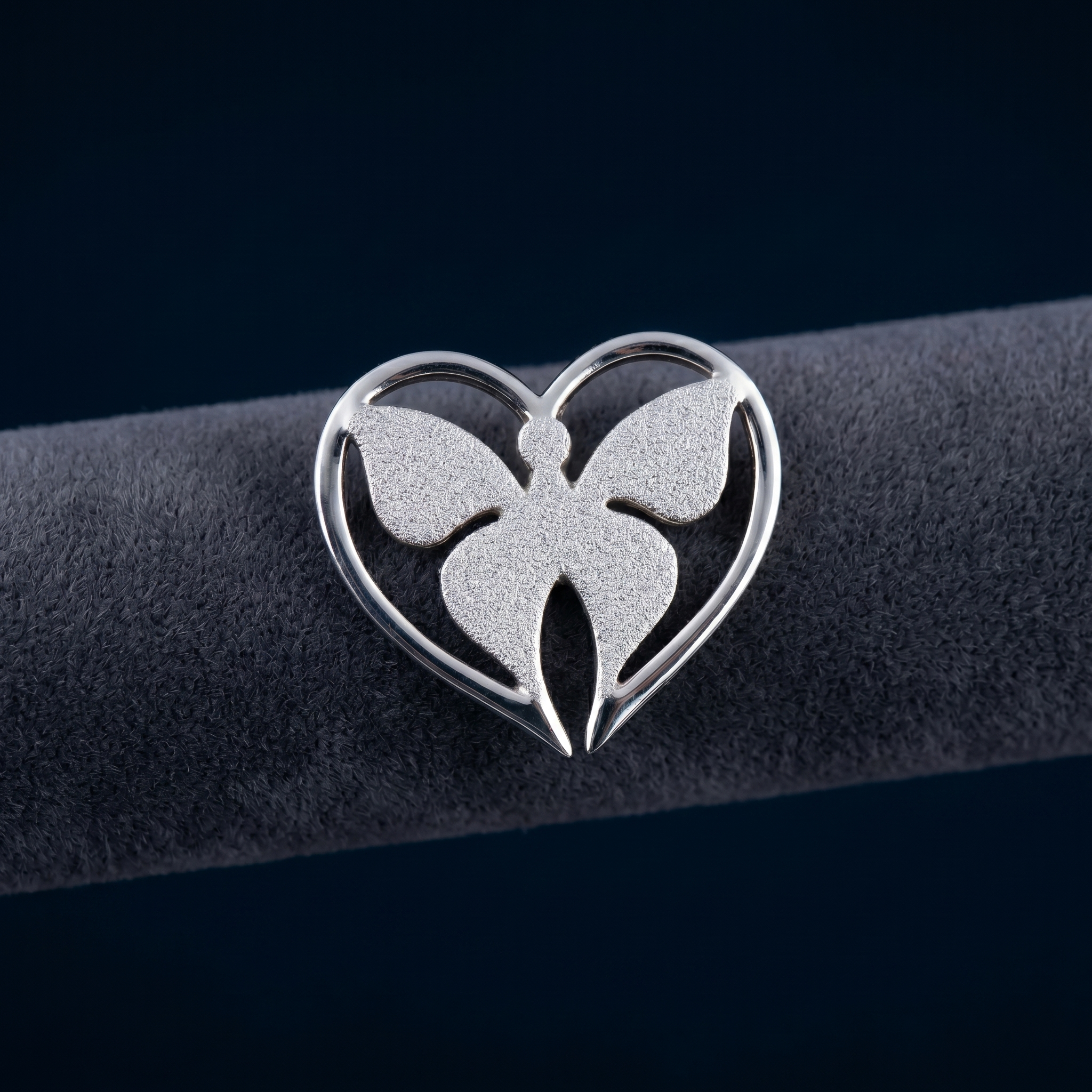 92.5  Silver Matte Butterfly in Heart Frame Pendant Ivanah Silver