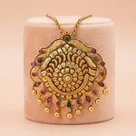 Antique Gold Plated 92.5 Silver Floral Temple Pendant Ivanah Silver