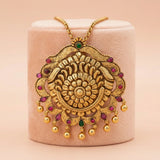 Antique Gold Plated 92.5 Silver Floral Temple Pendant Ivanah Silver