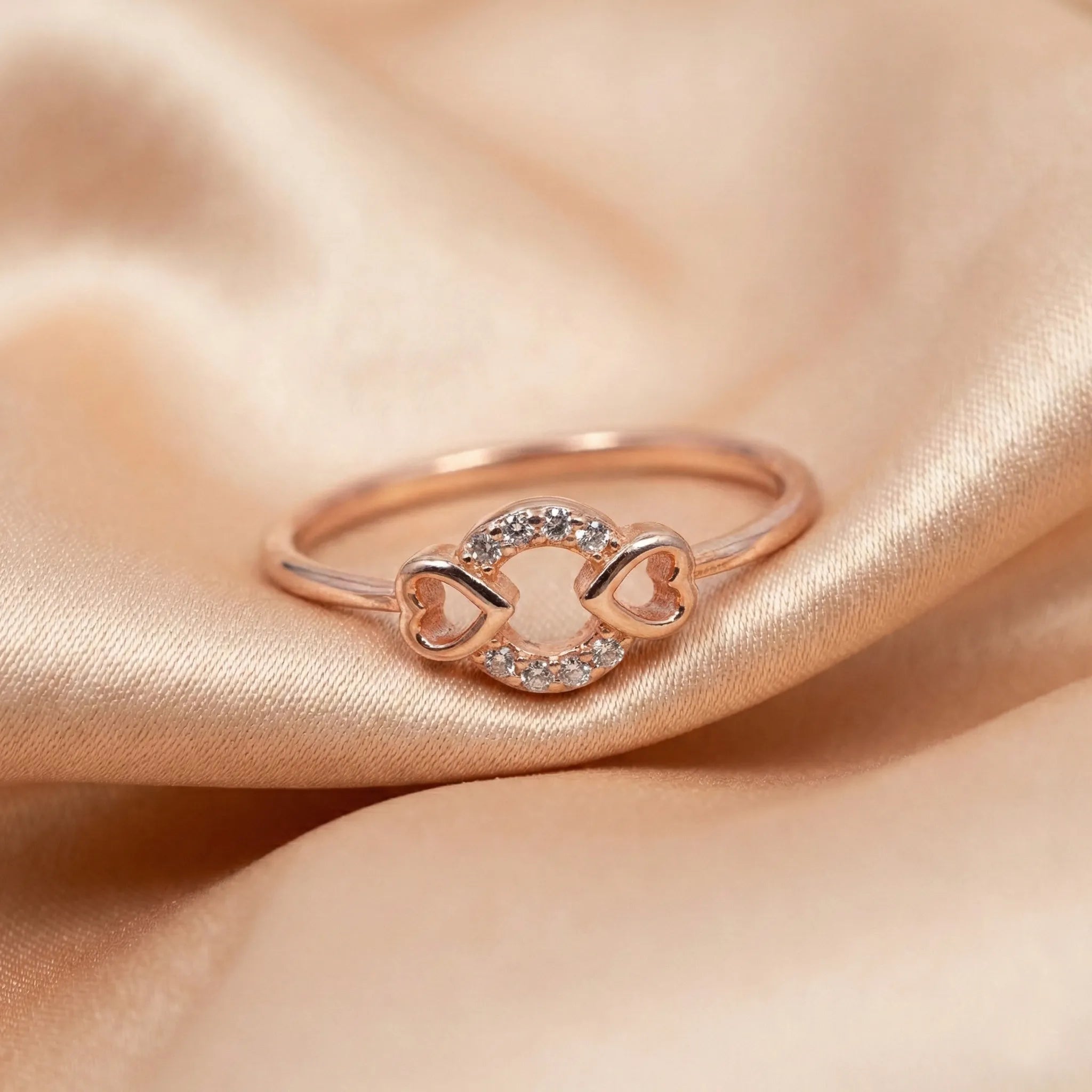 92.5 Silver Rose Gold Plated Dainty Heart and Pave Circle Ring Ivanah Silver