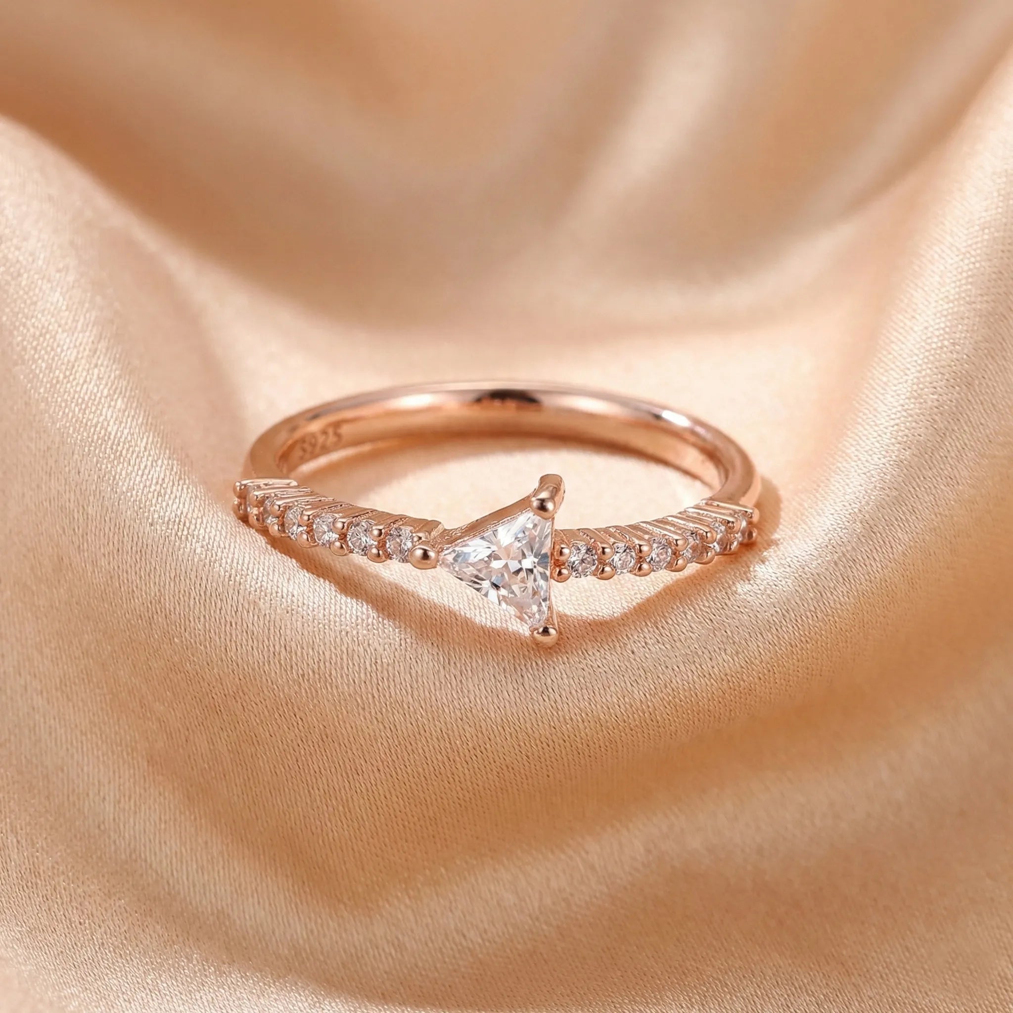 Geometric Triangle Cubic Zirconia Ring Ivanah Silver