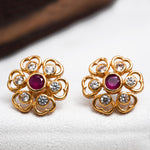 92.5 Silver Gold Plated Classic Green Stone Flora Studs Ivanah Silver