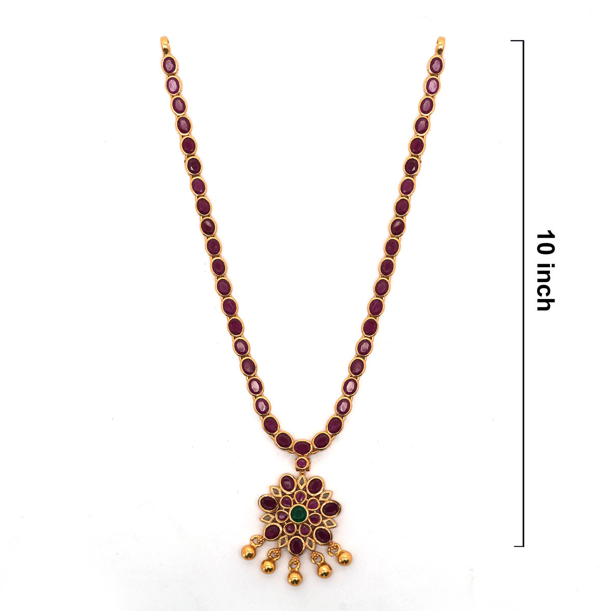 92.5 Silver Gold Plated Ruby Stone Necklace with Floral Pendant Ivanah Silver