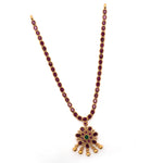 92.5 Silver Gold Plated Ruby Stone Necklace with Floral Pendant Ivanah Silver
