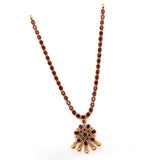 92.5 Silver Gold Plated Ruby Stone Necklace with Floral Pendant Ivanah Silver