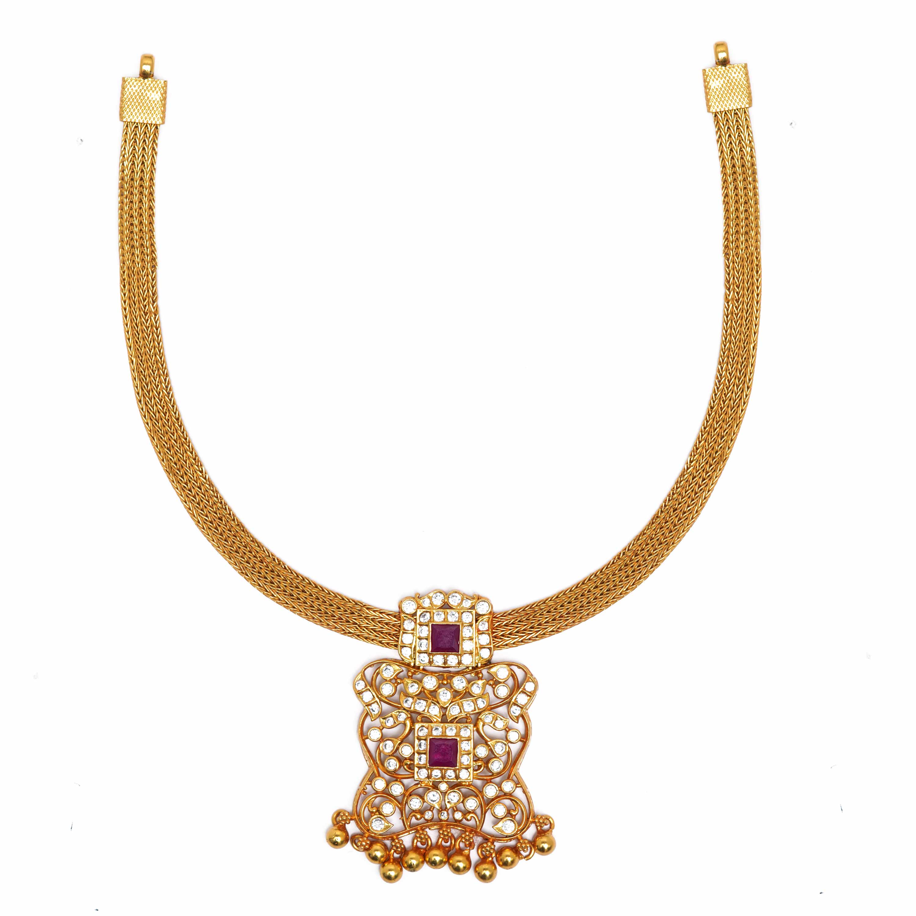 92.5 Sterling Silver Gold Plated Mesh Necklace with Ruby Pink Ivanah Silver