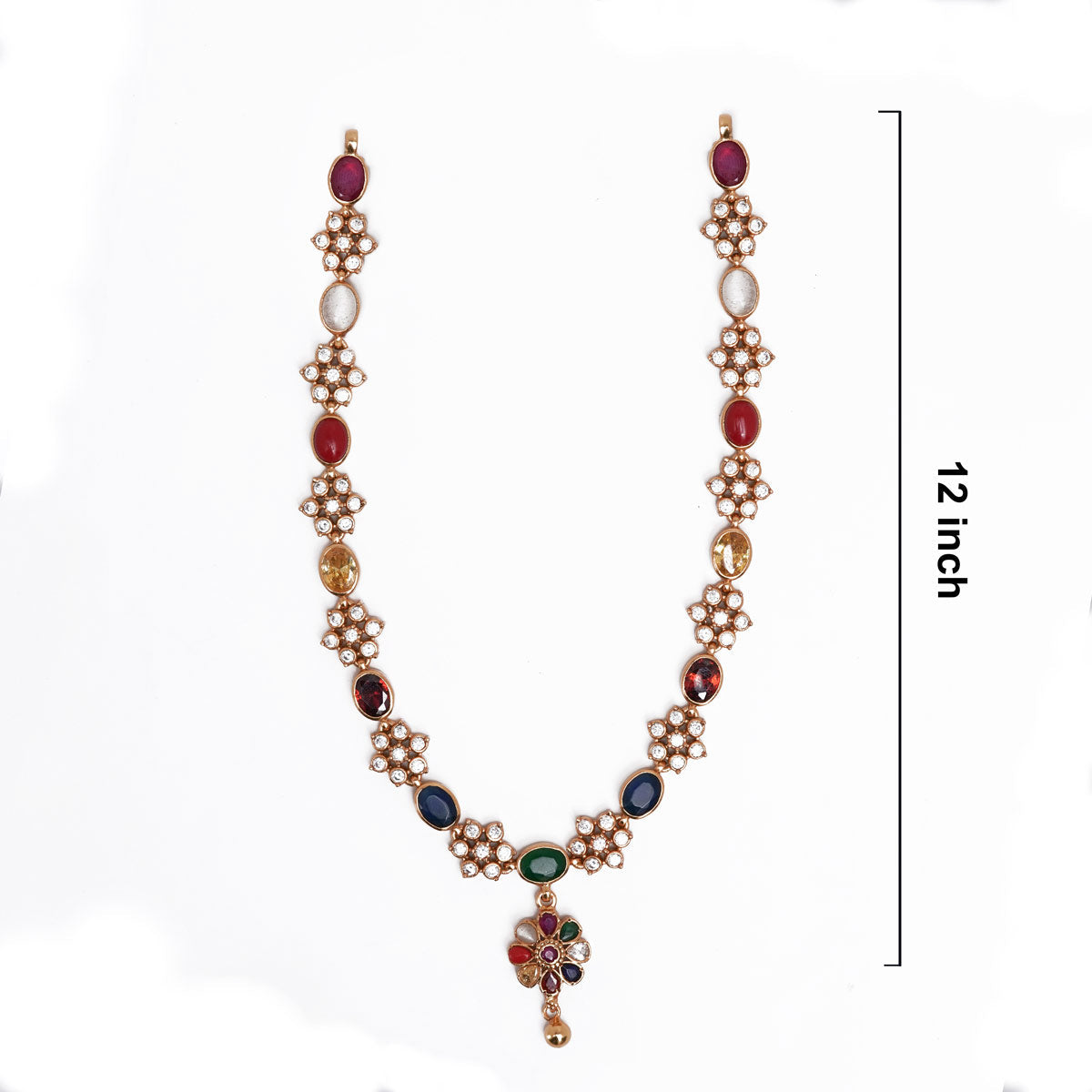 Navaratna Style 92.5 Silver Gold Plated Necklace – Floral CZ Design Ivanah Silver