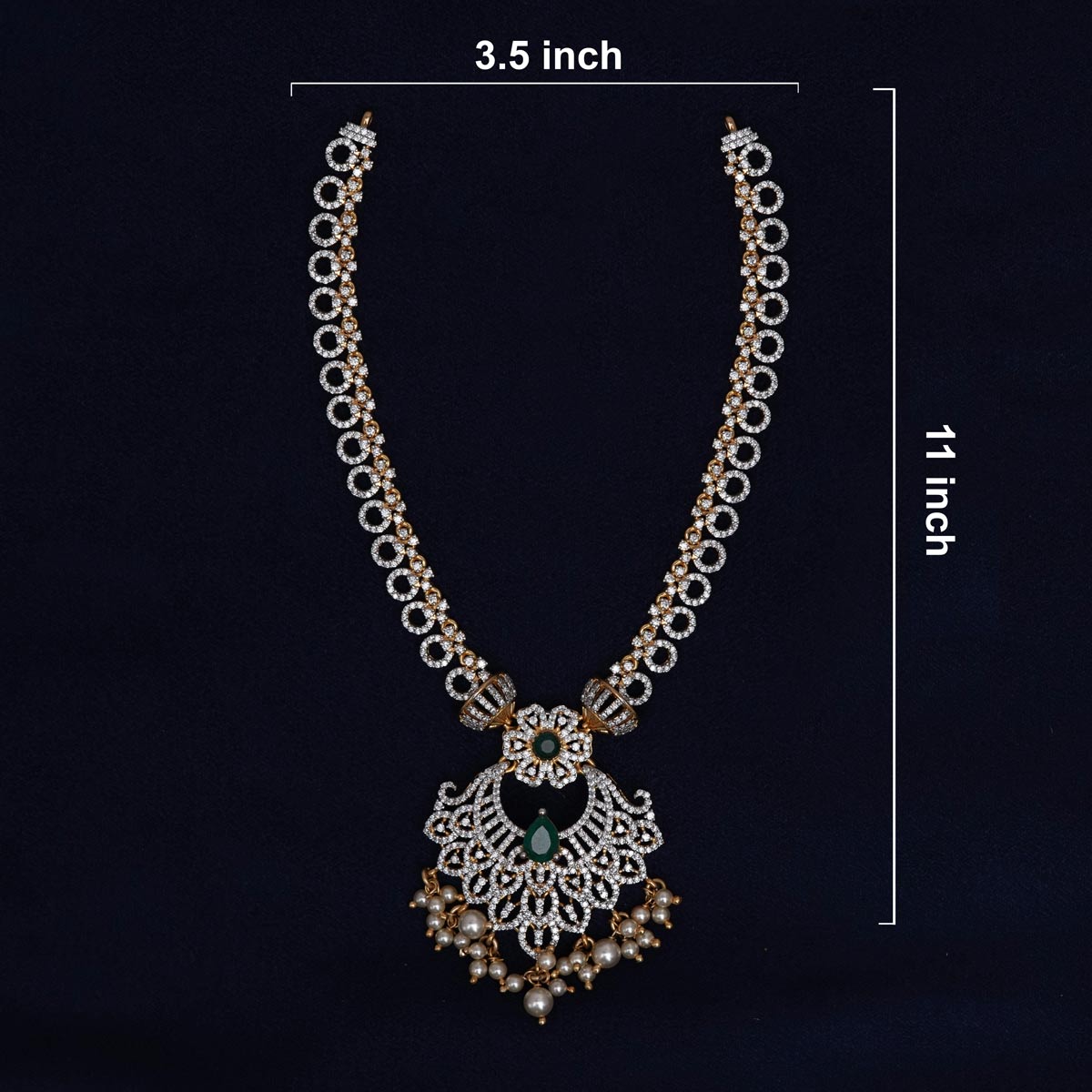 92.5 Silver Gold Plated  Floral Haram with Green Stones Ivanah Silver