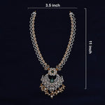 92.5 Silver Gold Plated  Floral Haram with Green Stones Ivanah Silver