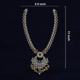 92.5 Silver Gold Plated  Floral Haram with Green Stones Ivanah Silver