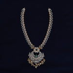 92.5 Silver Gold Plated  Floral Haram with Green Stones Ivanah Silver