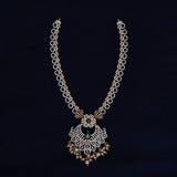 92.5 Silver Gold Plated  Floral Haram with Green Stones Ivanah Silver