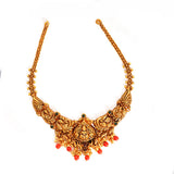 92.5 Silver Gold Plated Lakshmi & Peacock Motif Temple Necklace Ivanah Silver