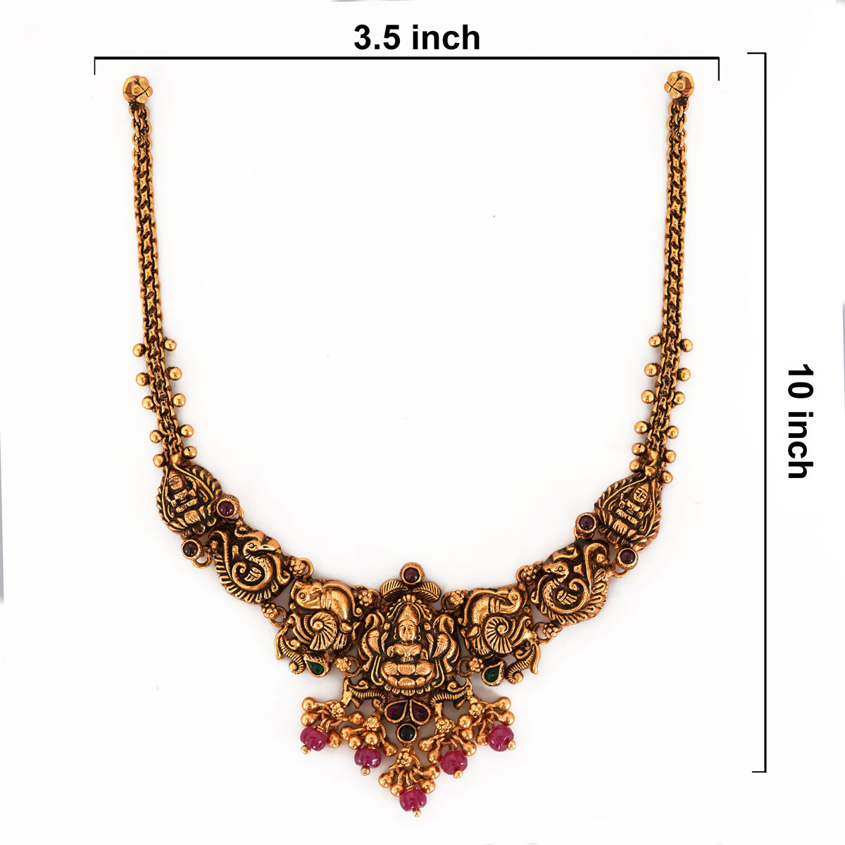 92.5 Silver Antique Gold Plated Gaja Lakshmi Temple Necklace Ivanah Silver