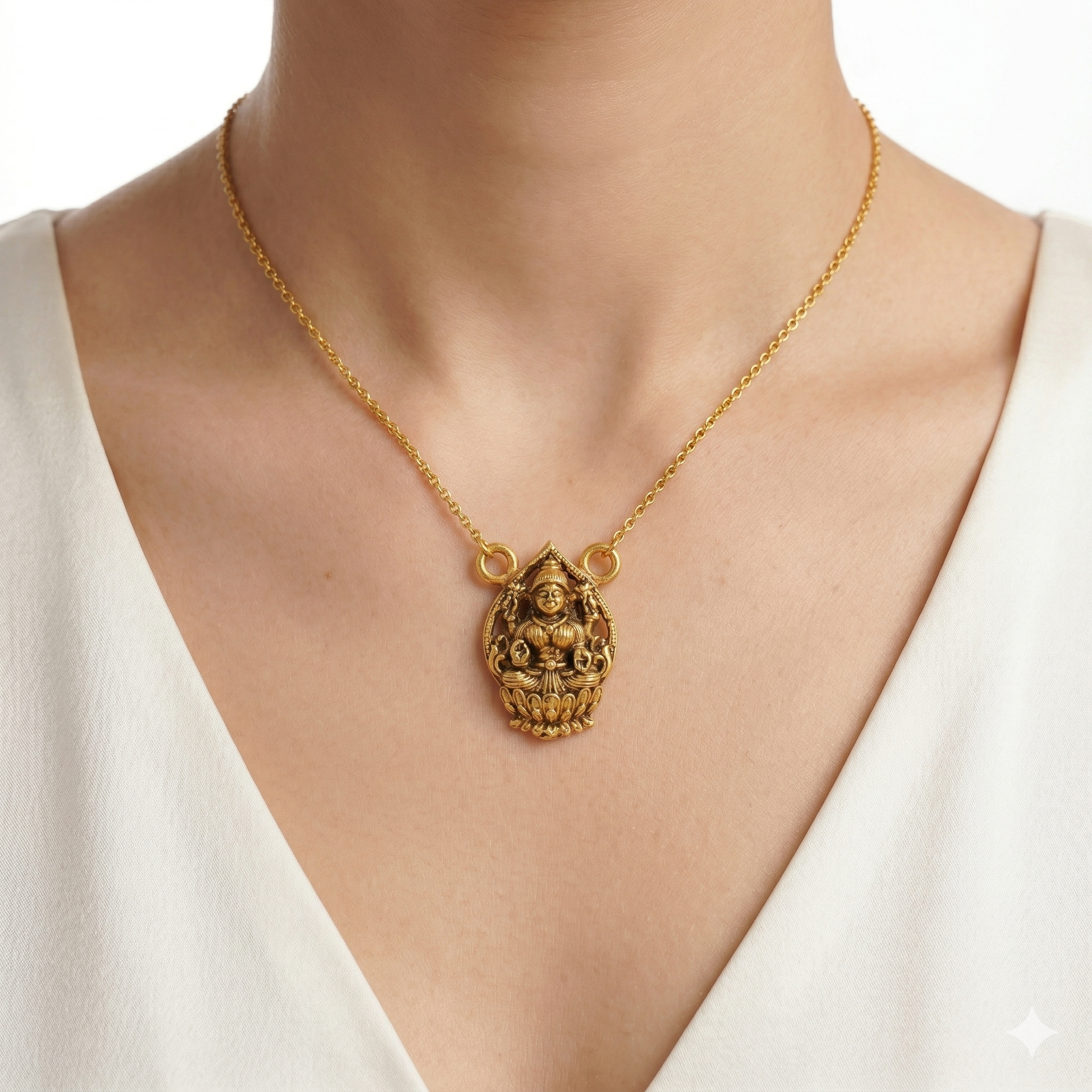 Traditional Antique Gold-Toned Goddess Lakshmi Temple Jewelry Pendant Ivanah Silver