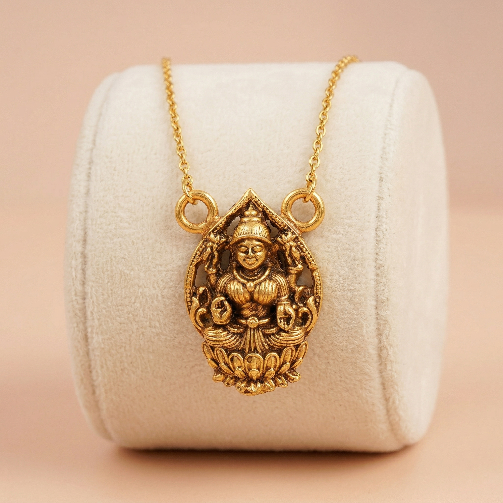 Traditional Antique Gold-Toned Goddess Lakshmi Temple Jewelry Pendant Ivanah Silver