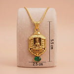 Divine Goddess Lakshmi Temple Pendant with Green Accent Drop Ivanah Silver