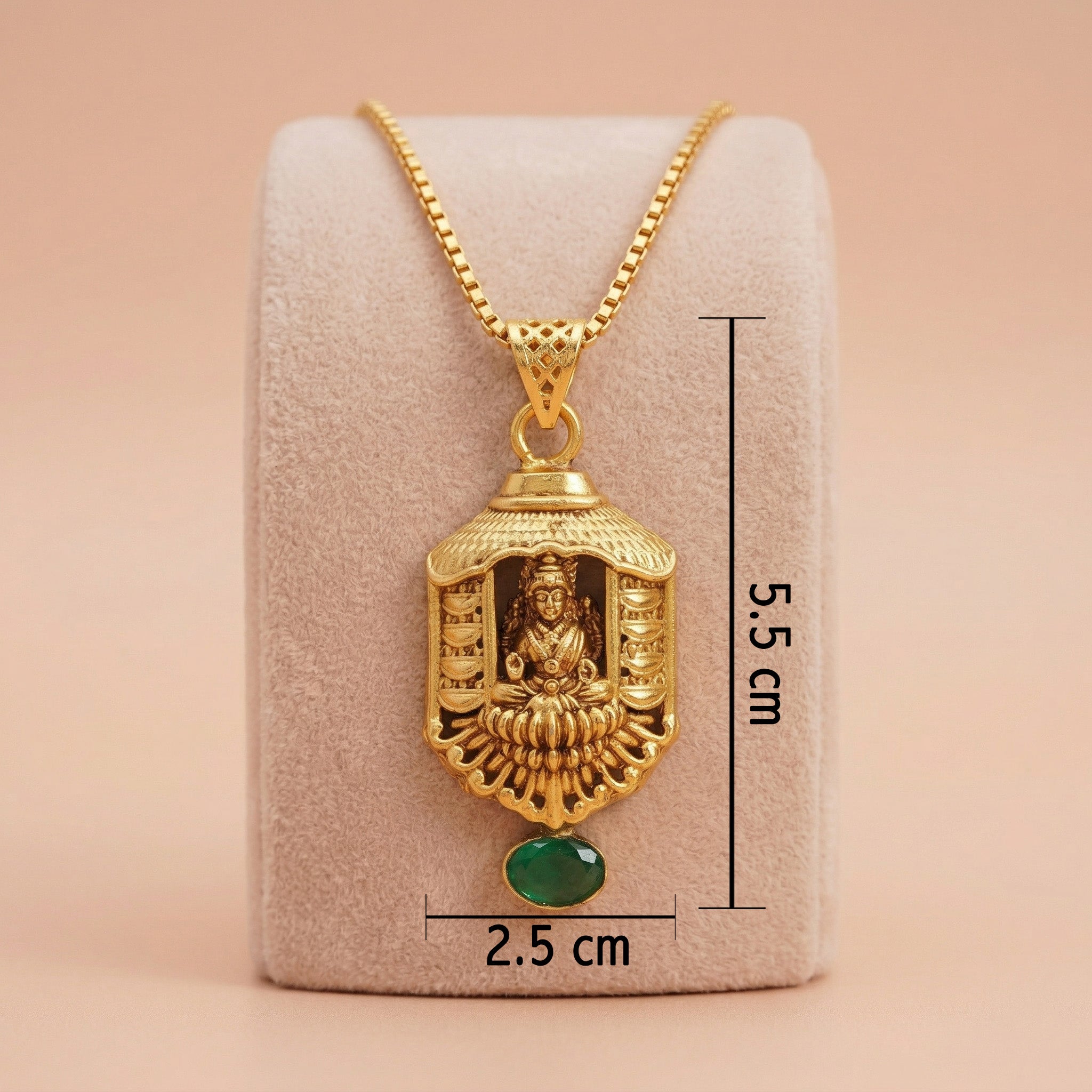 Divine Goddess Lakshmi Temple Pendant with Green Accent Drop Ivanah Silver