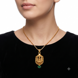 Divine Goddess Lakshmi Temple Pendant with Green Accent Drop Ivanah Silver